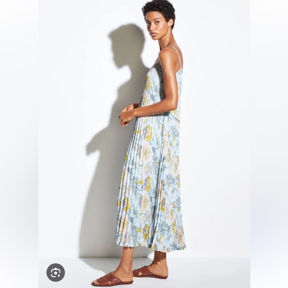 Vince Floral Pleated Midi Dress - Blue and Yellow - Picture 3 of 11